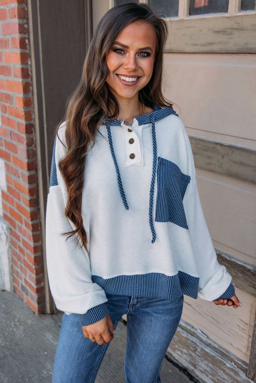 White Colorblock Hoodie - Chic Style - Love Salve
